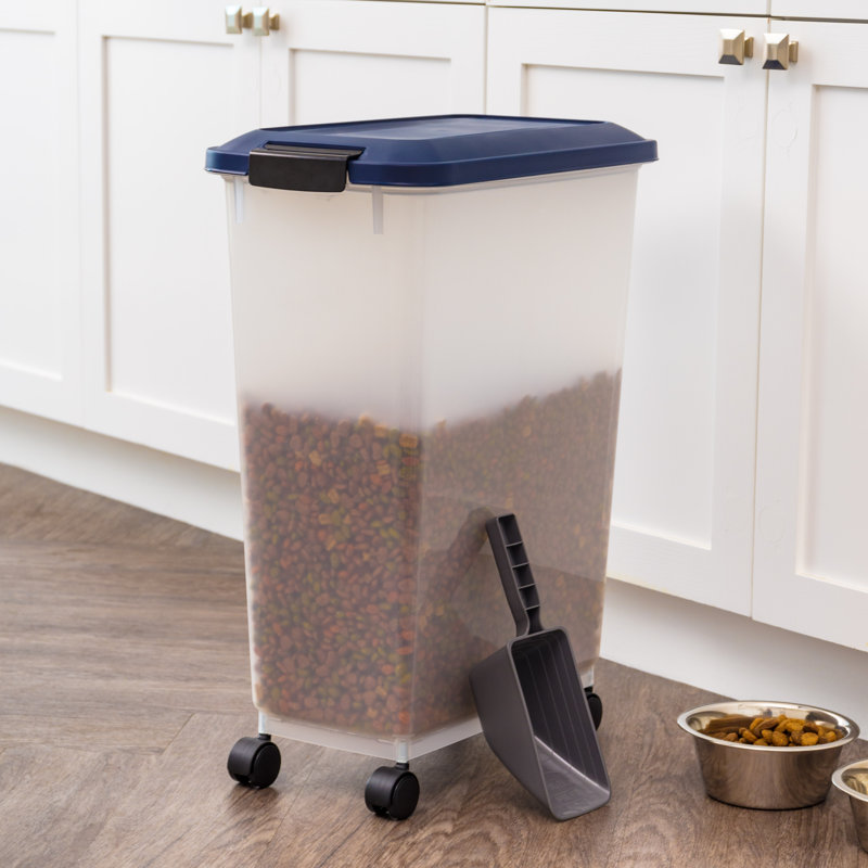 Clear Navy 37.5 Lbs Airtight Plastic Pet Food Container with Scoop