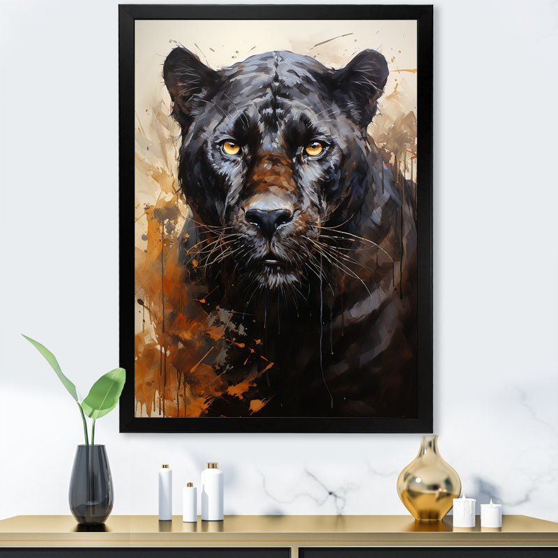 Portrait de chasseur de nuit classique panthère gracieuse, Cadre simple noir, H 40 po x l 30 po x P 1,5 po