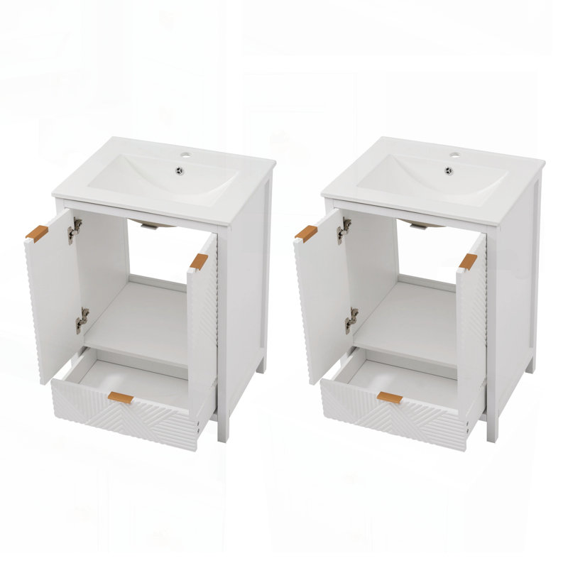 Ensemble de meuble-lavabo moderne de 48 pouces avec trou de robinet simple, panneaux de porte texturés et grand espace de rangement, charnières à fermeture douce et pieds en pin