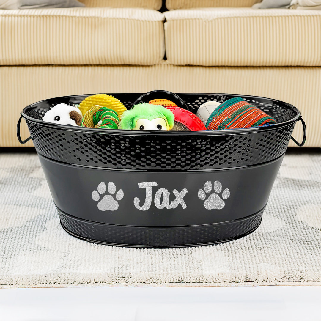Trinx Large Personalized Metal Black Dog Toy Storage Bin Chilled Designs 