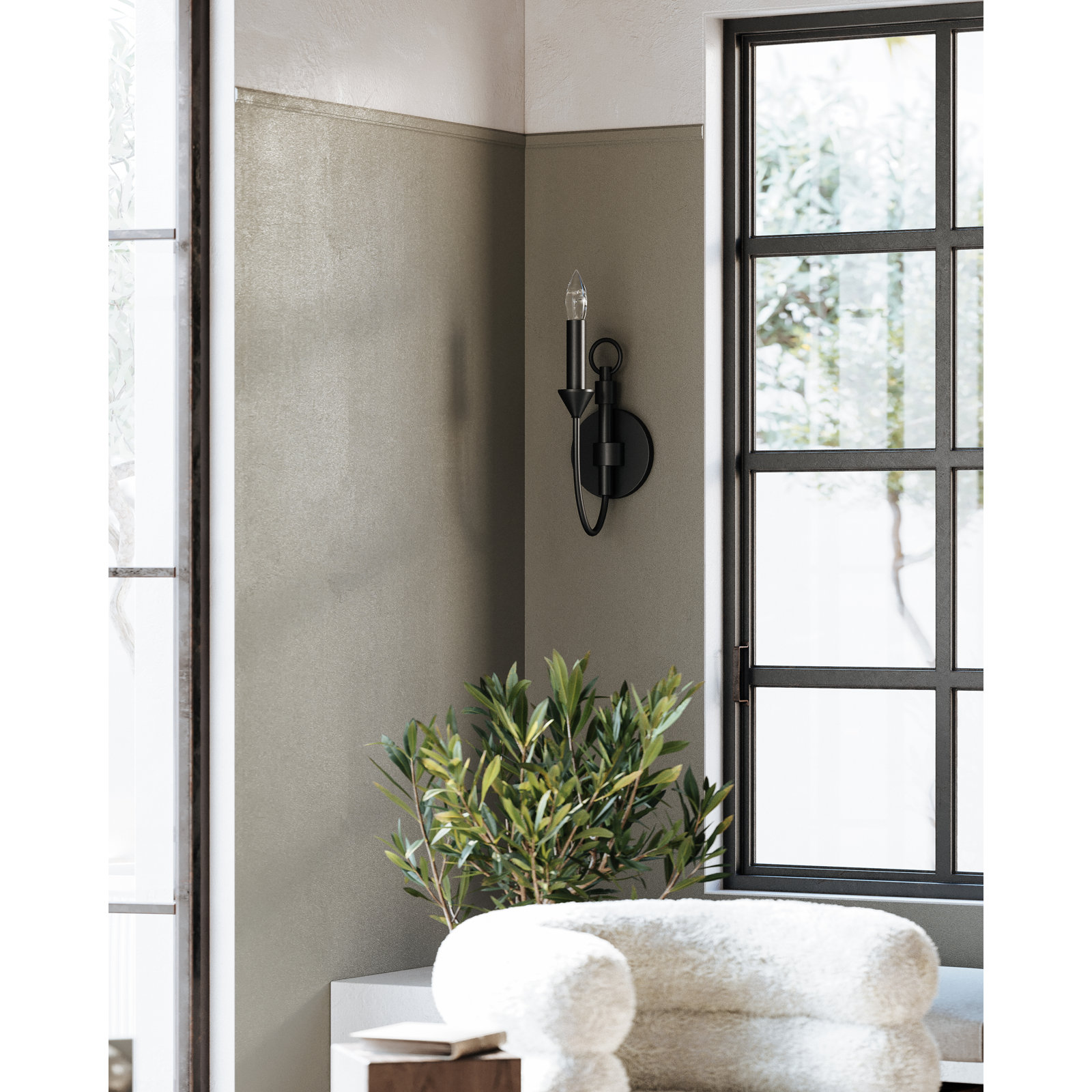 Bilton Single Light Dimmable Armed Sconce, Forged Iron