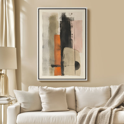 Art mural encadré sur toile - Blocs géométriques abstraits neutres modernes avec accent terre cuite - 16 po x 24 po, 24 po x 36 po