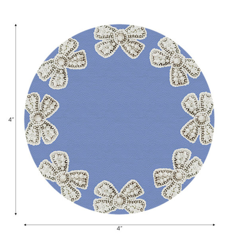 Sous-verres ronds en cuir vegan bleu perle, Bleu