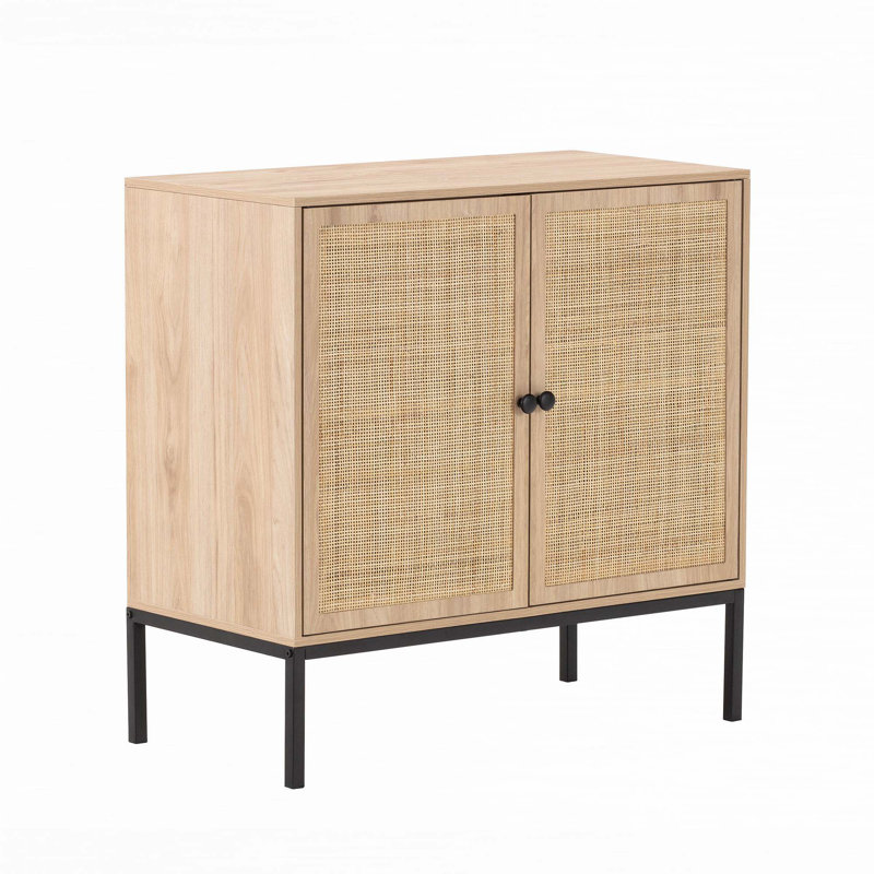 Rolland A Console Table Side Table With Rattan Door,Set Of 2
