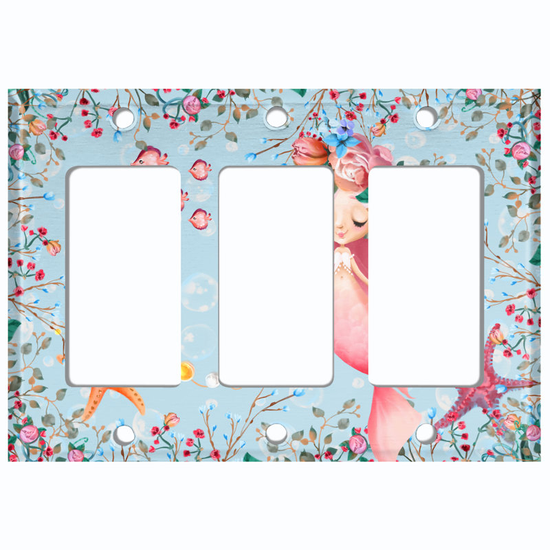 Beautiful Mermaid Ocean Flower Pink 3 - Gang Toggle Light Switch Standard Wall Plate