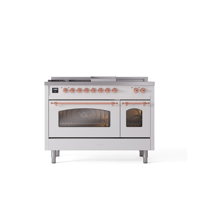 ILVE Nostalgie II Series 48 inch Dual Fuel Range with 5 Sealed Burners, Griddle, Frenchtop (Glass Door)