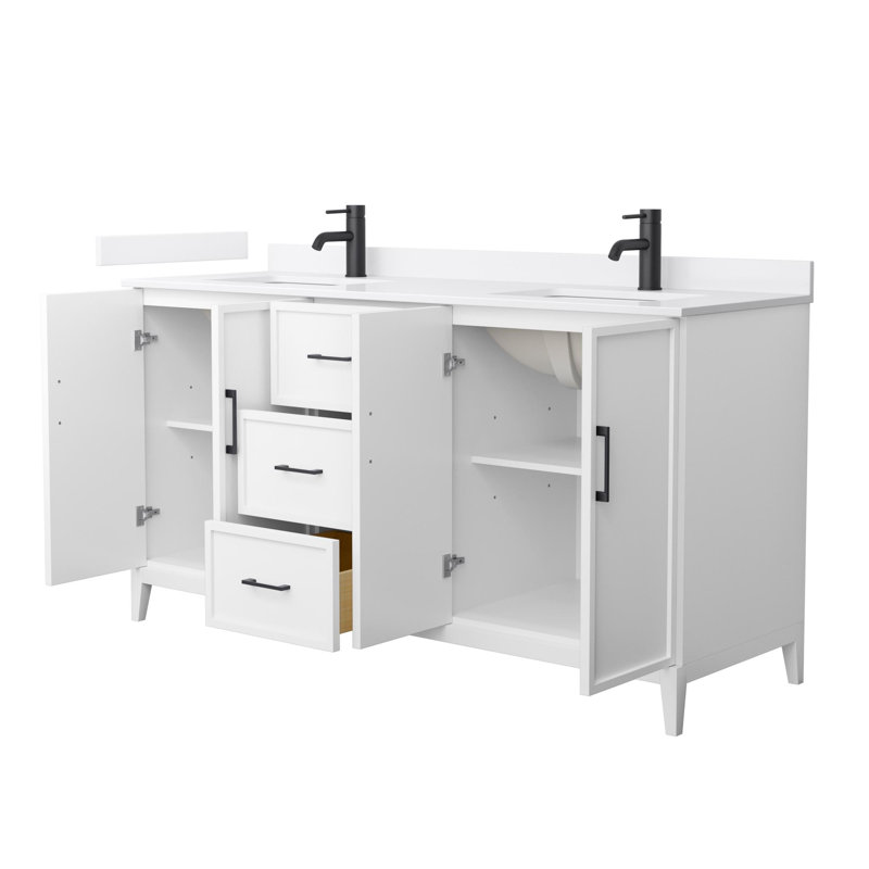 Elan 66'' W Vanity, White Cultured Marble, Matte Black, White