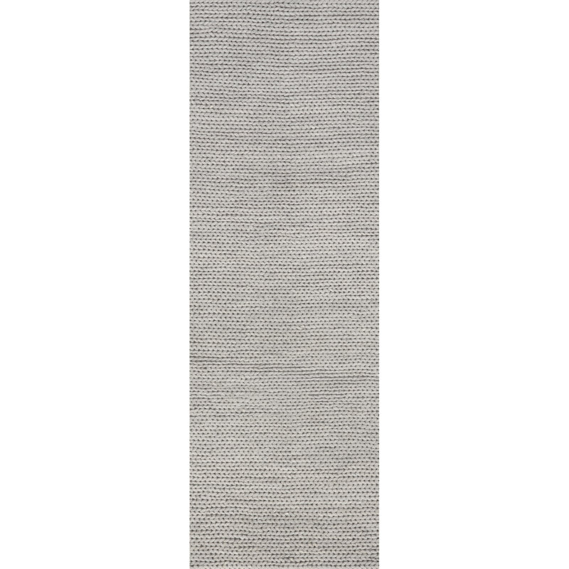 Tapis gris clair en laine tressé à la main, Tapis de couloir : 2 pi 8 po x 12 pi