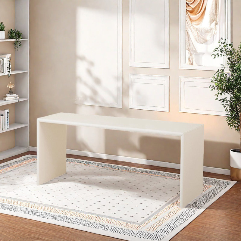 Bureau d'écriture Minimalist Design, H 28,54 po x l 62,99 po x P 23,62 po, Crème, crème
