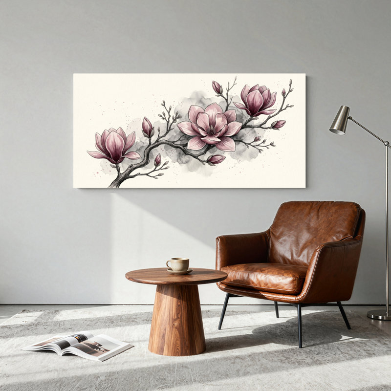Ensemble de 1 tableau sur toile Branche de magnolia, L 40 po x H 20 po, Wrapped Canvas
