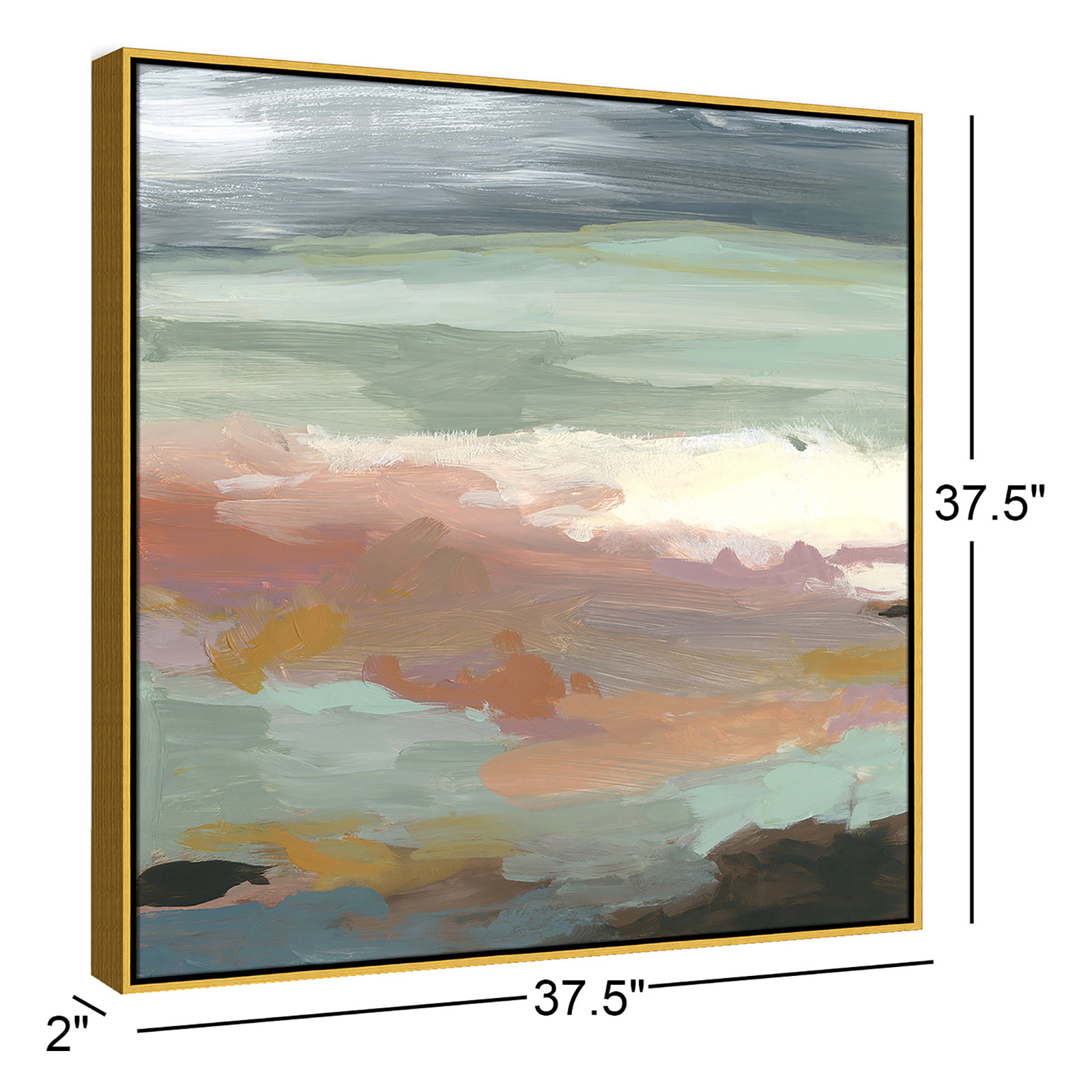 Bingham "Ocean Bluffs" Painting by Carol Robinson, Picture Framed Canvas, 37.5" H x 37.5" W, Gold