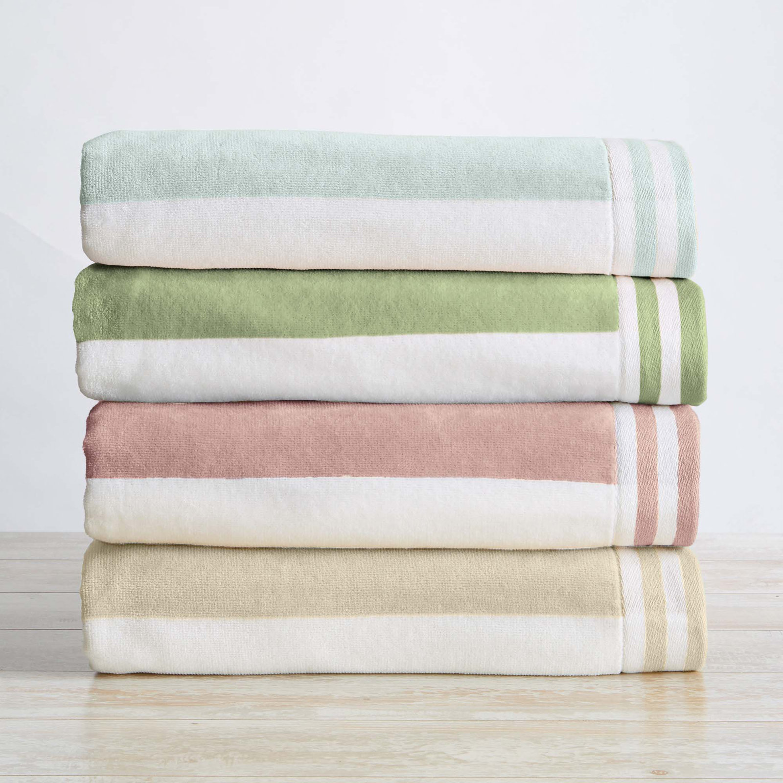 Naturita Great Bay Home 4 Piece 100% Cotton Beach Towel Set, Multi - Linen, Blue, Eucalyptus, Rose  