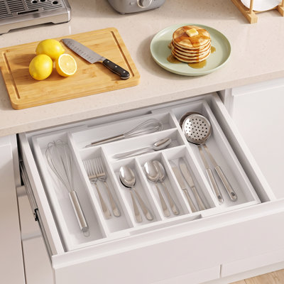 Luzius Bamboo Adjustable Expandable 8 Slot Flatware Drawer Organizer Silverware Organizer for Kitchen Utensils