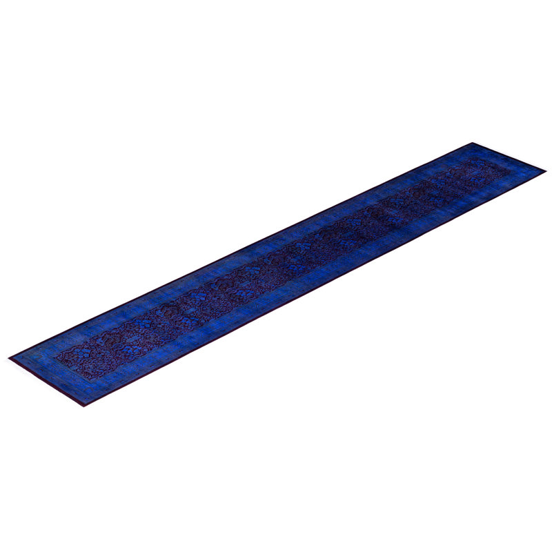 Overdyed Hand-Knotted Wool Modern-Contemporary Blue Runner 2' 6" x 14' 8"