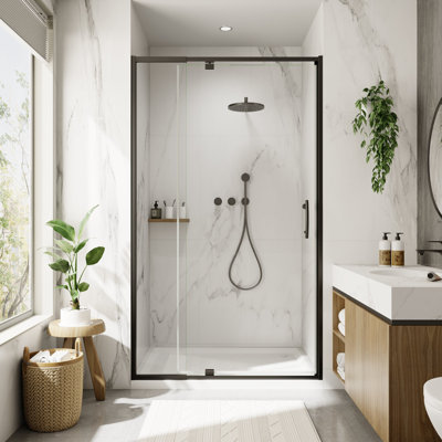Porte de douche à pivot 38 x 42 po x H 71 po avec demi-cadre en verre trempé 1/4 po