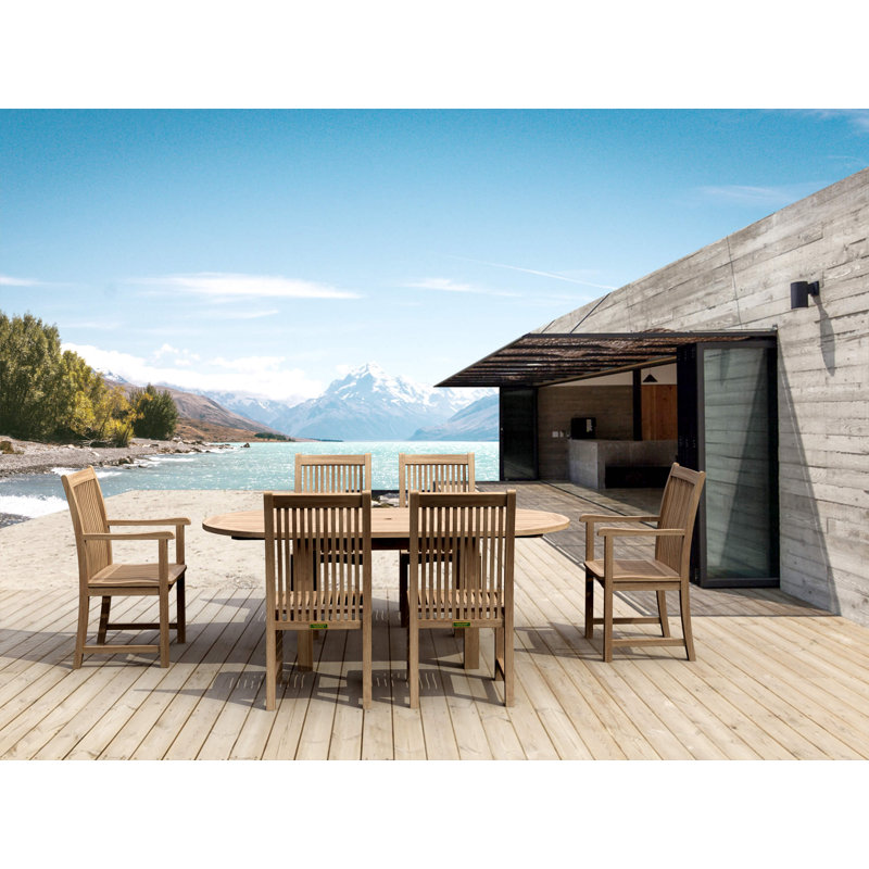 Guardacosta 6 - Person Teak Wood Patio Dining Set with Extendable Oval Table