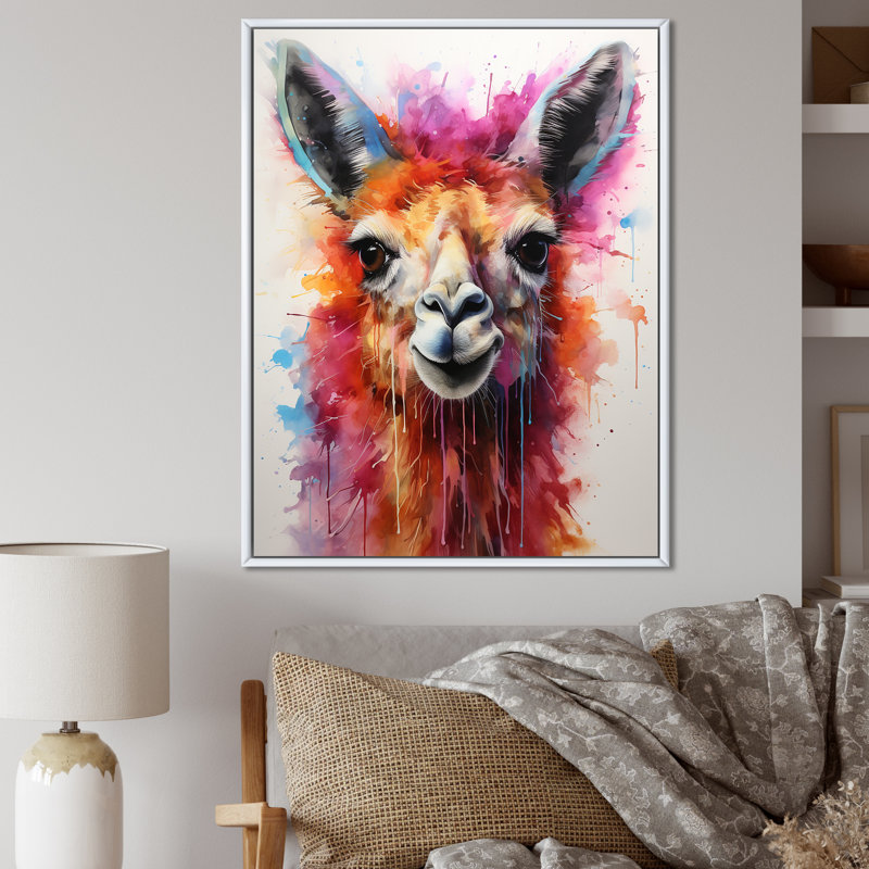 Portrait d'un lama excentrique - lama, art mural, Cadre flottant blanc, H 20 po x l 12 po x P 1 po