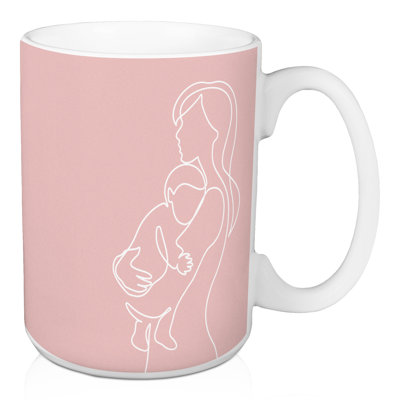 Maman et enfant dessin au trait tasse