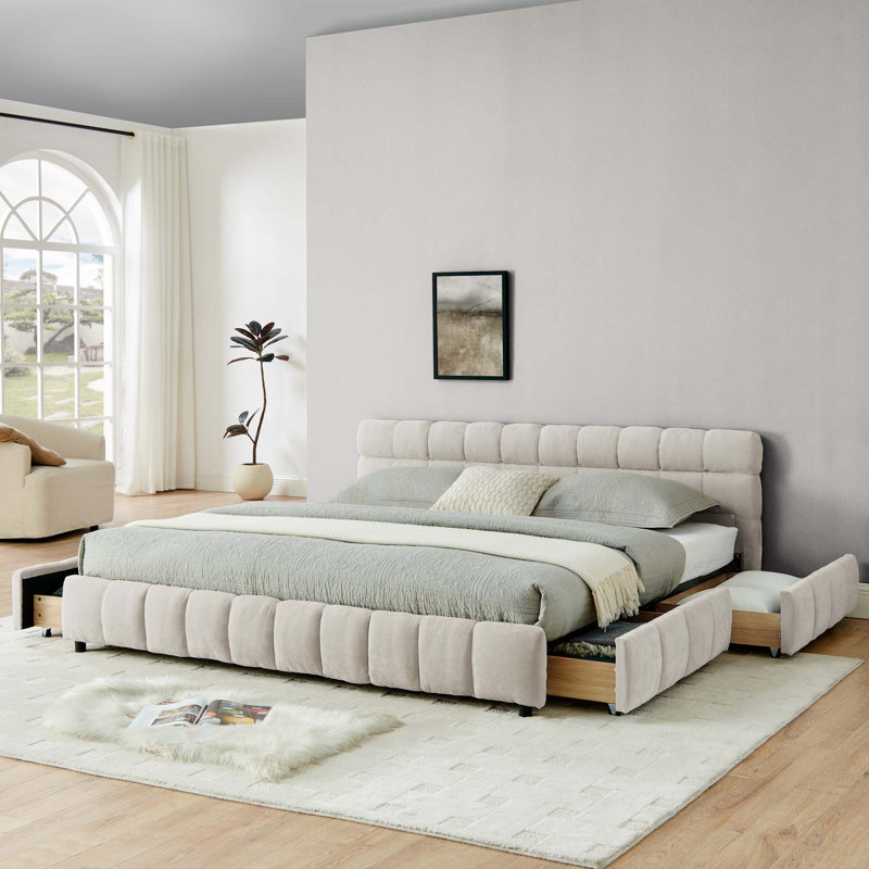 Upholstered Bed,Comfortable Upholstered Bed Frame,Chenille Fabric,With Headboard And Solid Bed Frame,With Drawer For Storage