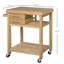 Îlot de cuisine en bambou sur roulettes, chariot utilitaire avec 2 tiroirs de rangement et tablettes ouvertes, ton bambou