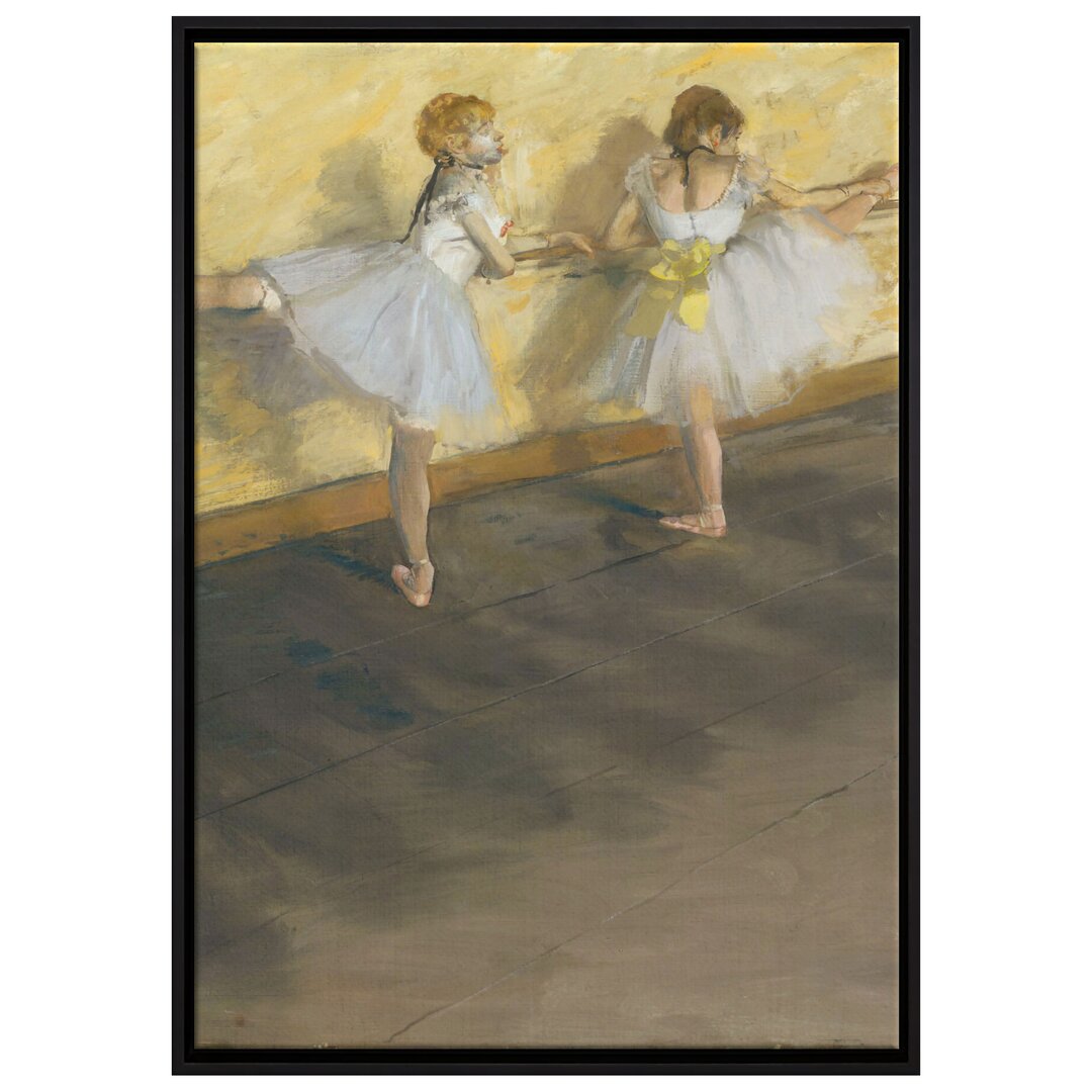 Gerahmtes Leinwandbild Tänzer üben am Pol von Edgar Degas