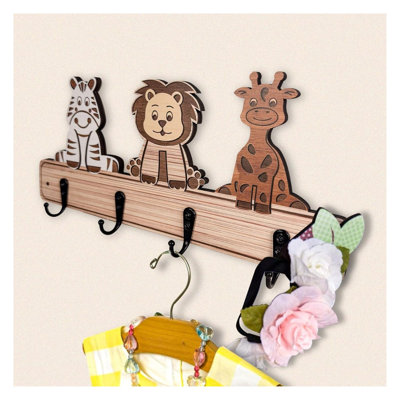 Kids Animal Wooden Wall Hooks Coat Rack