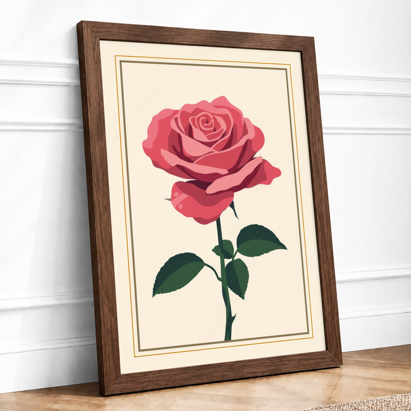 Single Rose In Bloom Botanical - Print, Walnut, A4 - 29.7 x 21.0 cm