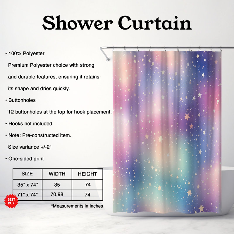 Rideau de douche standard 1 pièce Gentle Star Designs, H 74 po x l 71 po