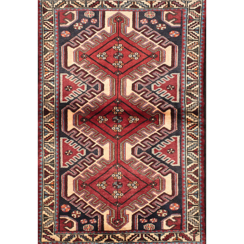 Tapis en laine rouge / beige, Rectangle 5 pi x 7 pi