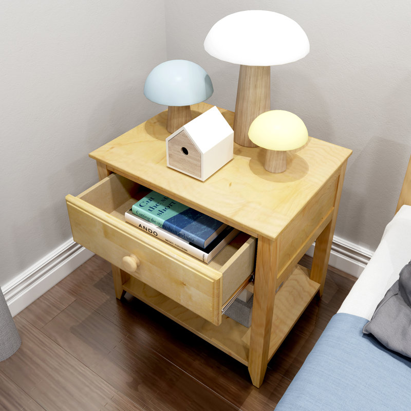 Lubin 1 Drawer Solid Wood Nightstand, Natural