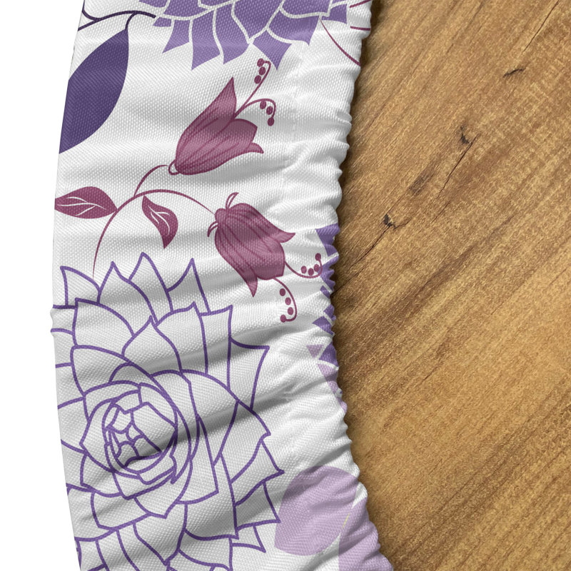 Winston Porter Purple Fitted Round Tablecloth White Multicolor