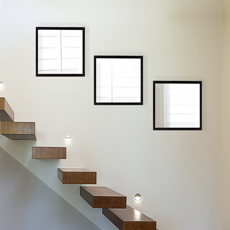 Ensemble de miroir élégant 3 pièces, 24 po x 24 po | 100% verre avec cadre en plastique stratifié, épaisseur: 0,16 pouce | Design élégant argenté et noir, parfait pour la décoration intérieure, le salon et l'entrée