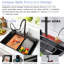 Évier de cuisine en cascade de 33 po noir Gunmetal, robinet escamotable 2 en 1, poste de travail avec rebord, revêtement Nano, évier à condensation de conception moderne 33 po, cuve simple, drainage rapide et silencieux