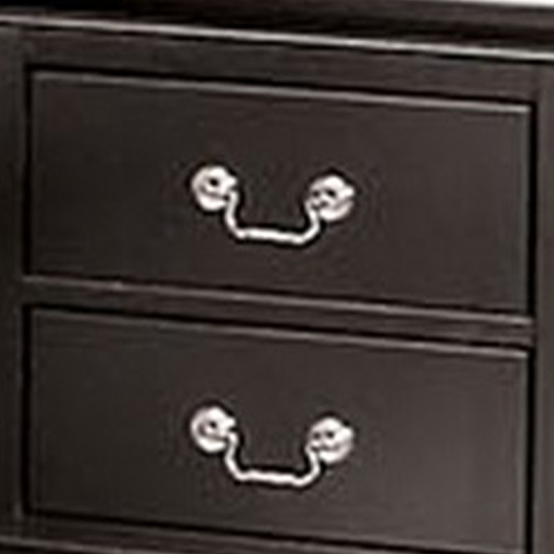 Ryla Nightstand, 2 Drawers, Solid Wood, Nickel Metal Drop Handles, Black