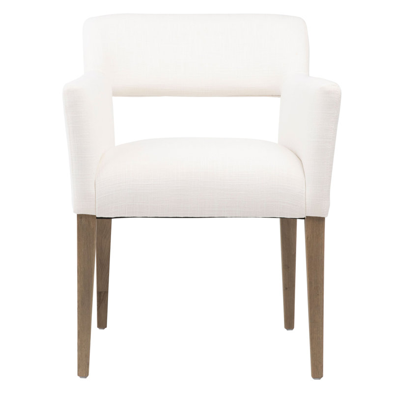 Booker White Cotton Upholstered Performance Fabric Dining Arm Chair