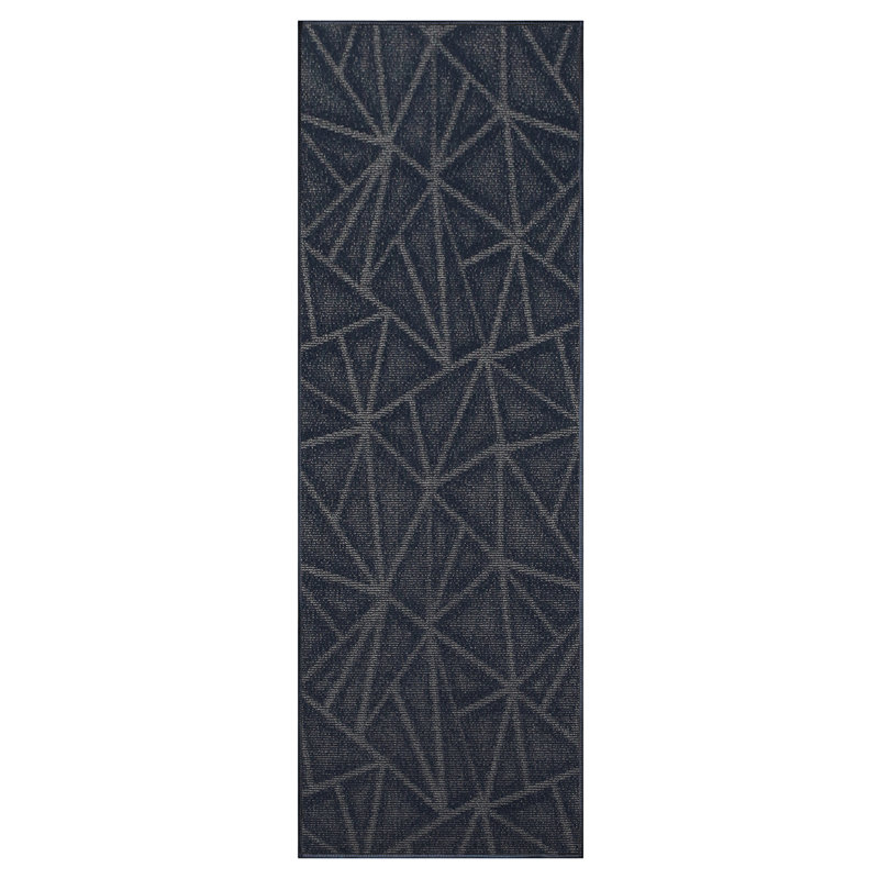 Tapis géométrique noir intérieur / extérieur, Tapis de couloir 4 pi x 32 pi