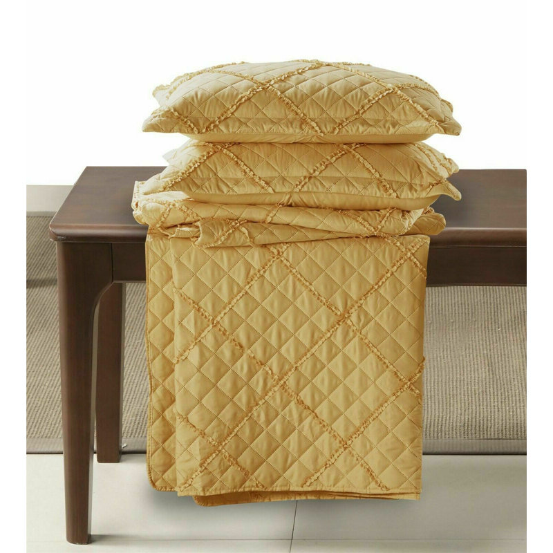 Fairdale Polyester Bedspread with Pillow Shams Included, Mustard, 185 x 240 cm Bedspread - 1 Pillow Sham