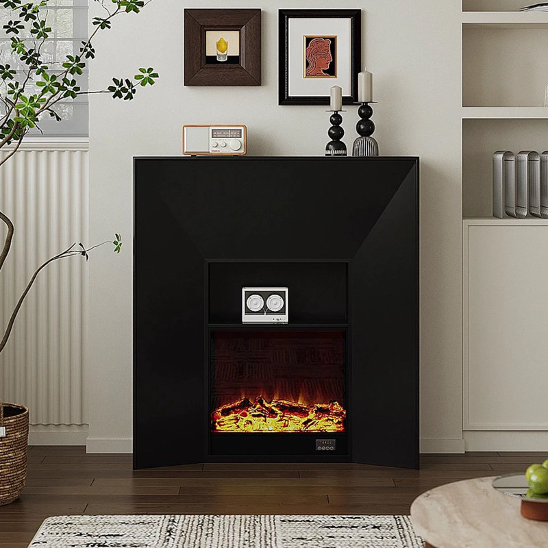 Black Manufactured Wood Electric Fireplace