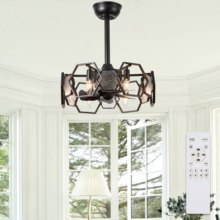 19" Crystal Ceiling Fan With Lights And Remote Control, 6-Speed DC Motor Ceiling Lighting