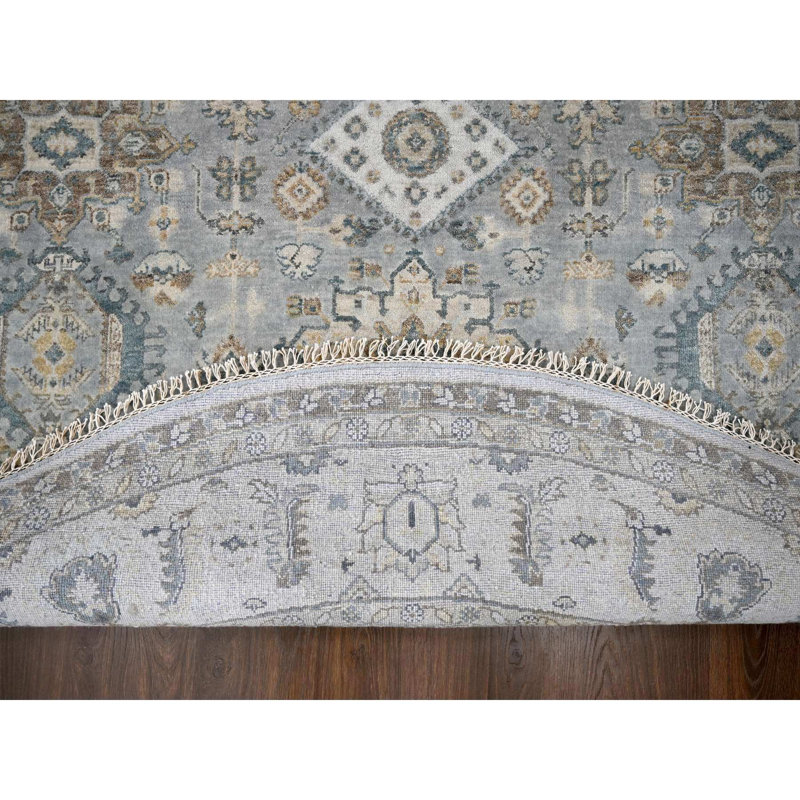 9'x9' Blue Grey Hand Knotted Karajeh Design Wool Round Oriental Rug AB993CAC81D24FB5A822FCC3F1C305A7