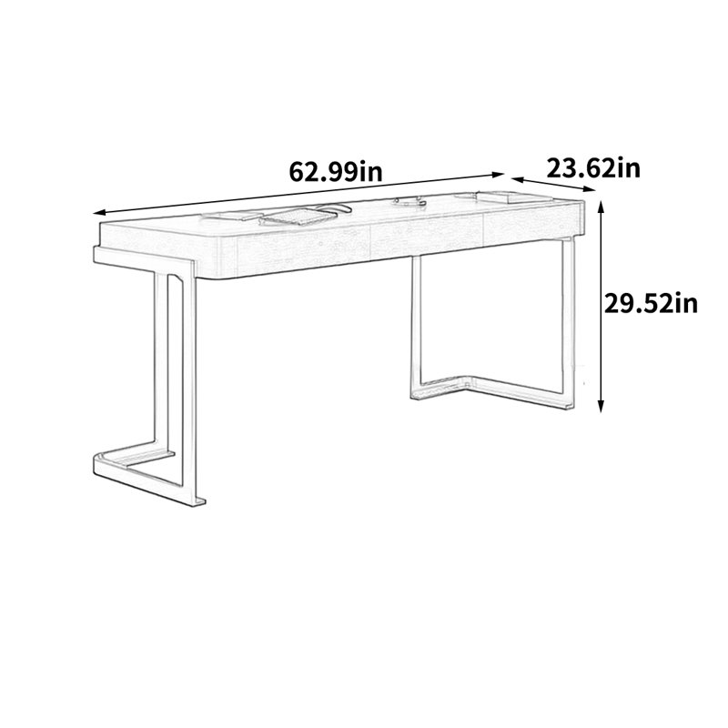 Bureau d'ordinateur Helsel, H 29,52 po x l 62,99 po x P 23,62 po