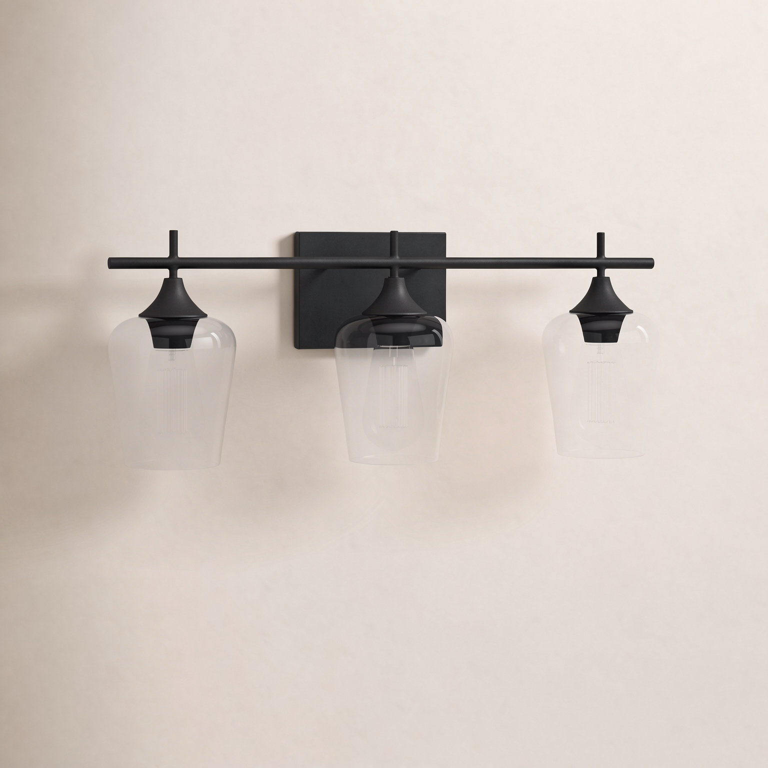 Breena 3-Light Dimmable Vanity Light, Black, Clear