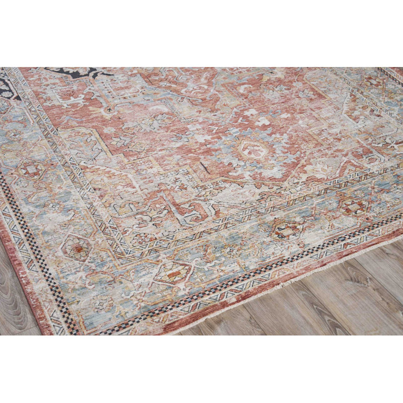 Antique Loom Rust/Black Polyester powerloom Area Rug, Rectangle 2' x 3'