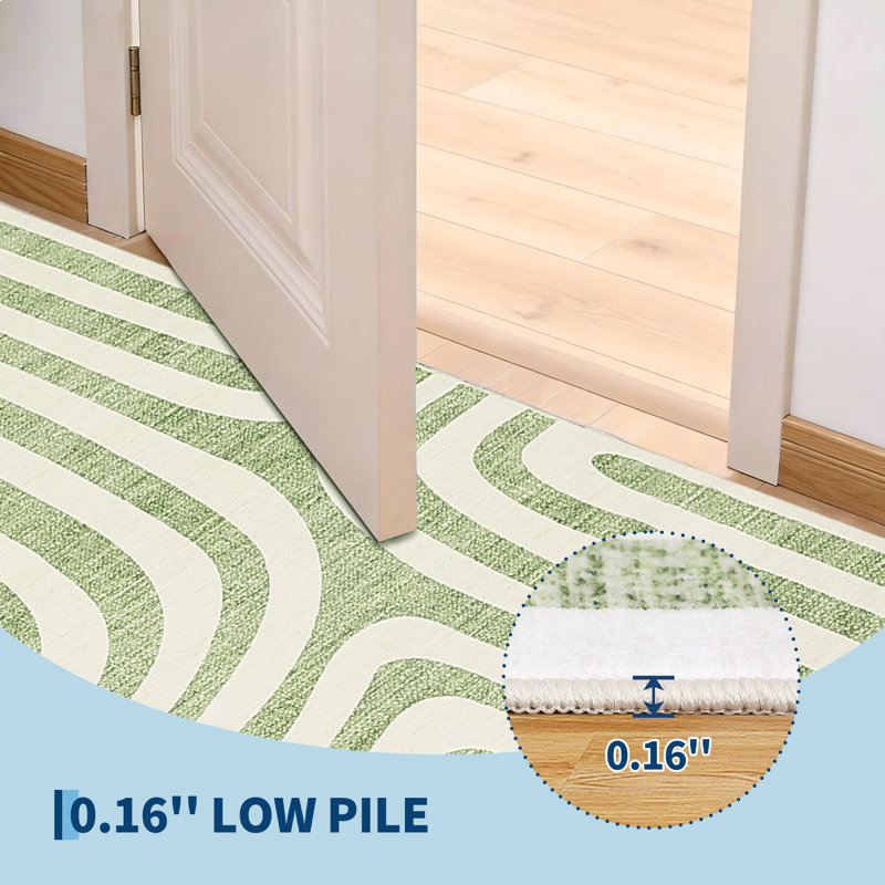 10' X 13' Washable Area Rugs, Non Slip Low Pile Soft Foldable Carpet, for Hallway, Kitchen ,Bedroom and Living Room, Pet Friendly, Modern Style Area Rugs, Green