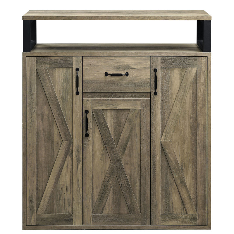 Rustic Oak Dining Storage Server - Large Capacity With Adjustable Shelves 3-Door For Spacious Cabinet