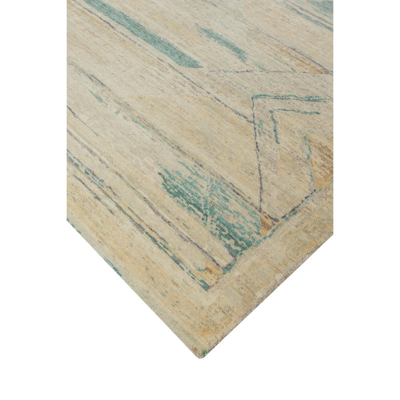 Tapis beige et vert noué à la main de haute qualité, Rectangle 9 pi x 12 pi