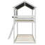 Lit superposé simple au-dessus d'un lit simple en bois avec toit, fenêtre, garde-corps et échelle (blanc)