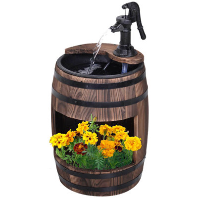 Outsunny H 23 "Fontaine d'extérieur en bois et métal rustique avec pompe à tonneau de pommes pour l'extérieur