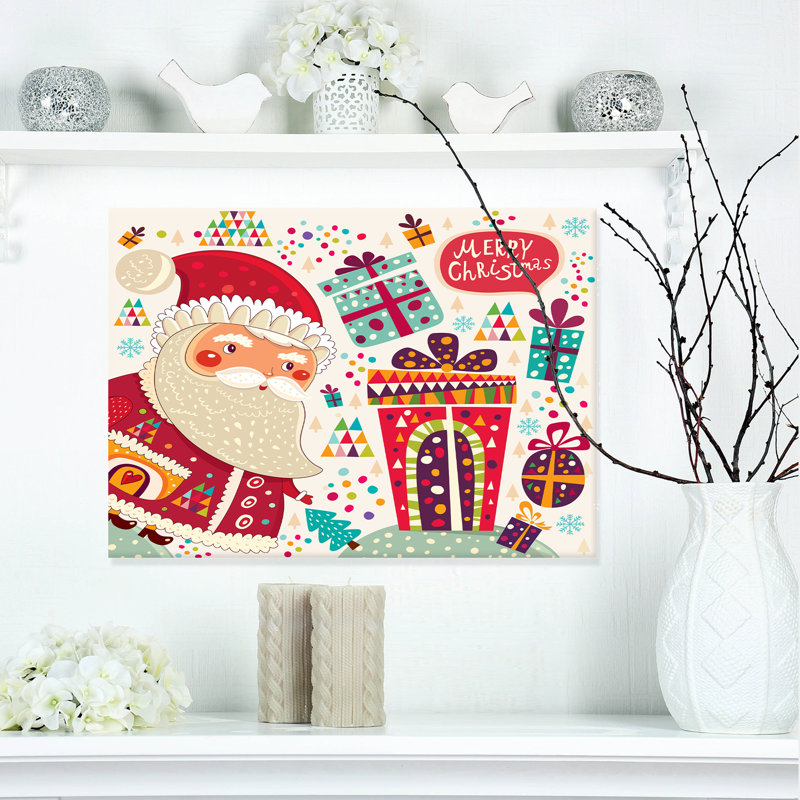 « père noël avec noël cadeaux », peinture, H 20 po x l 20 po x P 1 po, H 36 po x l 46 po x P 1,5 po