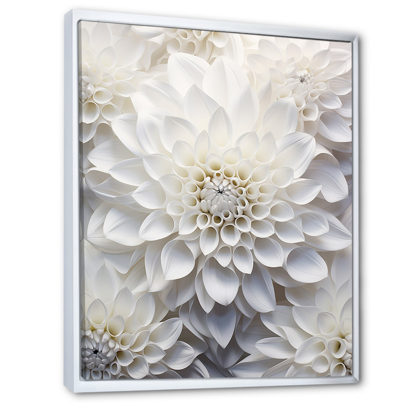 Minimalisme blanc Dahlia - Dahlia, reproduction d'art encadrée, Cadre flottant blanc, H 44 po x l 34 po x P 1,5 po